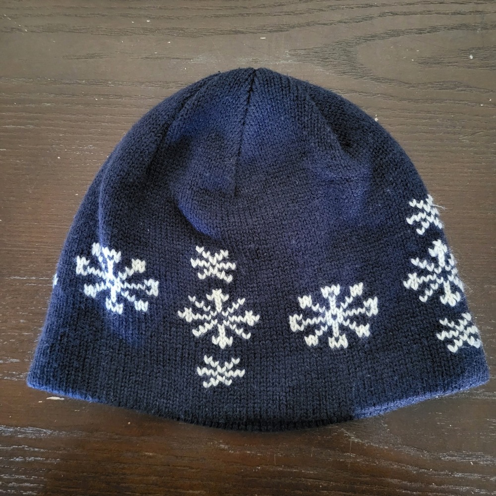 Kids Navy Beanie Snowflakes One Size Acrylic